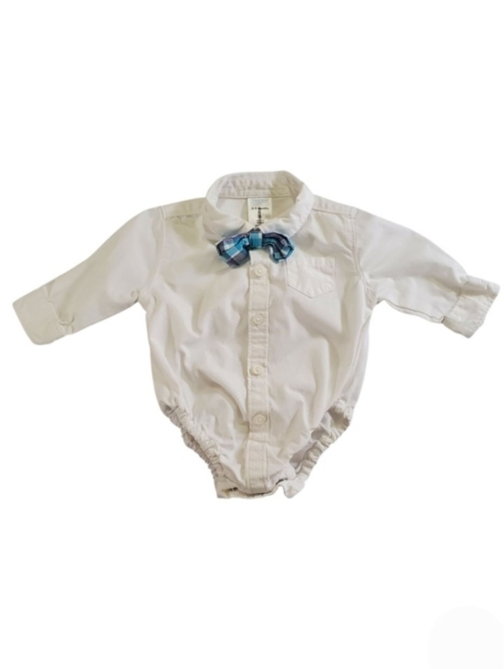 K1161 * Gymboree Boys Long Sleeve Bodysuit With Bow Tie White Blue Size 0/3M